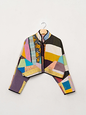 The Kaira Cropped Quilted Patchwork Kantha Jacket