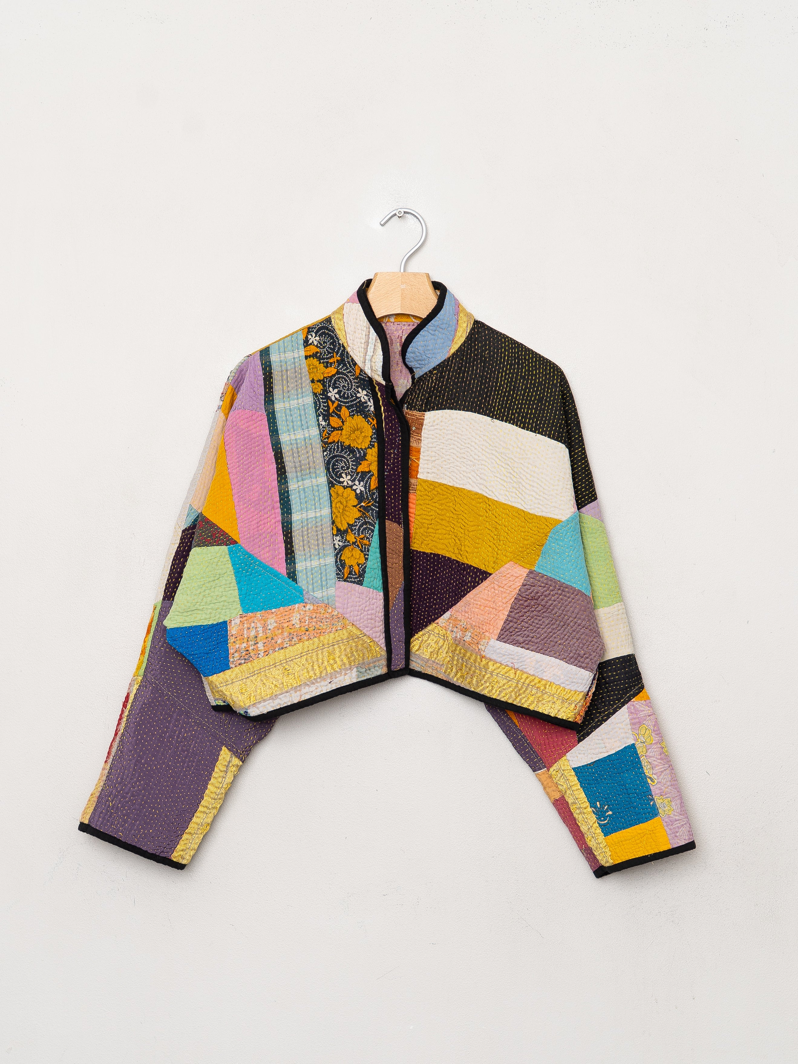 The Kaira Cropped Quilted Patchwork Kantha Jacket