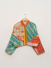 The Kaira Cropped Quilted Patchwork Kantha Jacket