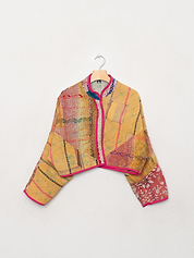 The Kaira Cropped Quilted Patchwork Kantha Jacket