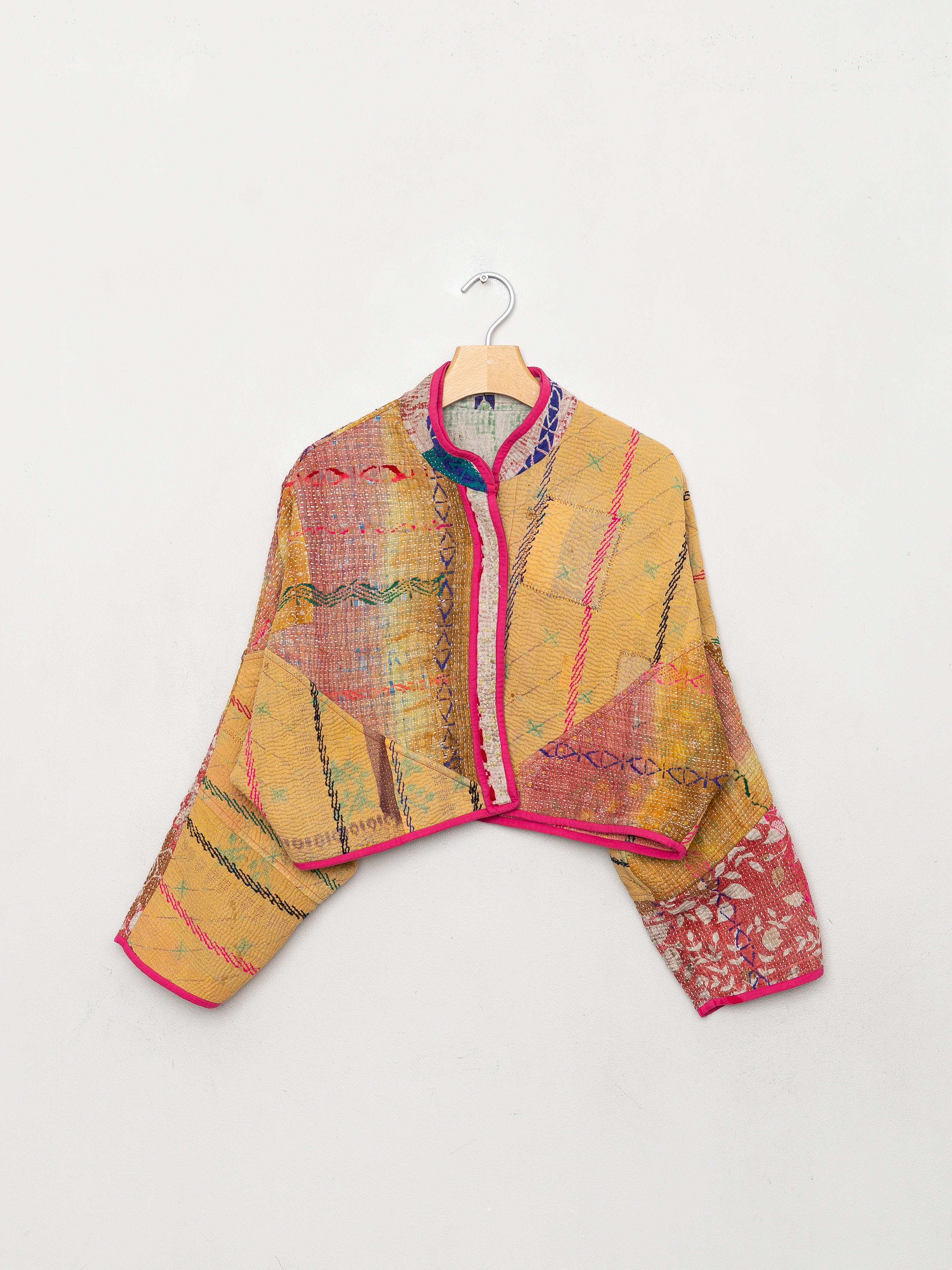The Kaira Cropped Quilted Patchwork Kantha Jacket