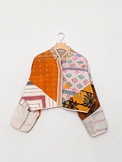 The Kaira Cropped Quilted Patchwork Kantha Jacket