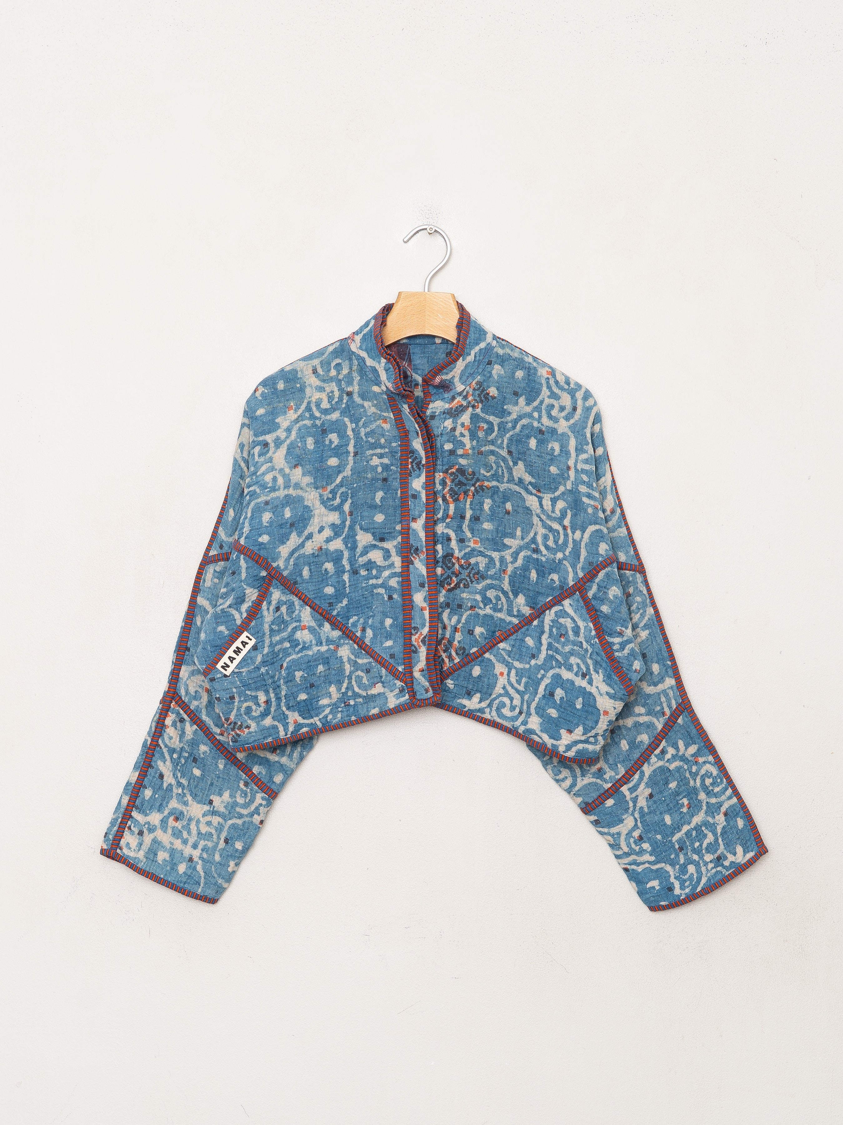 The Kaira Cropped Quilted Indigo Kantha Jacket