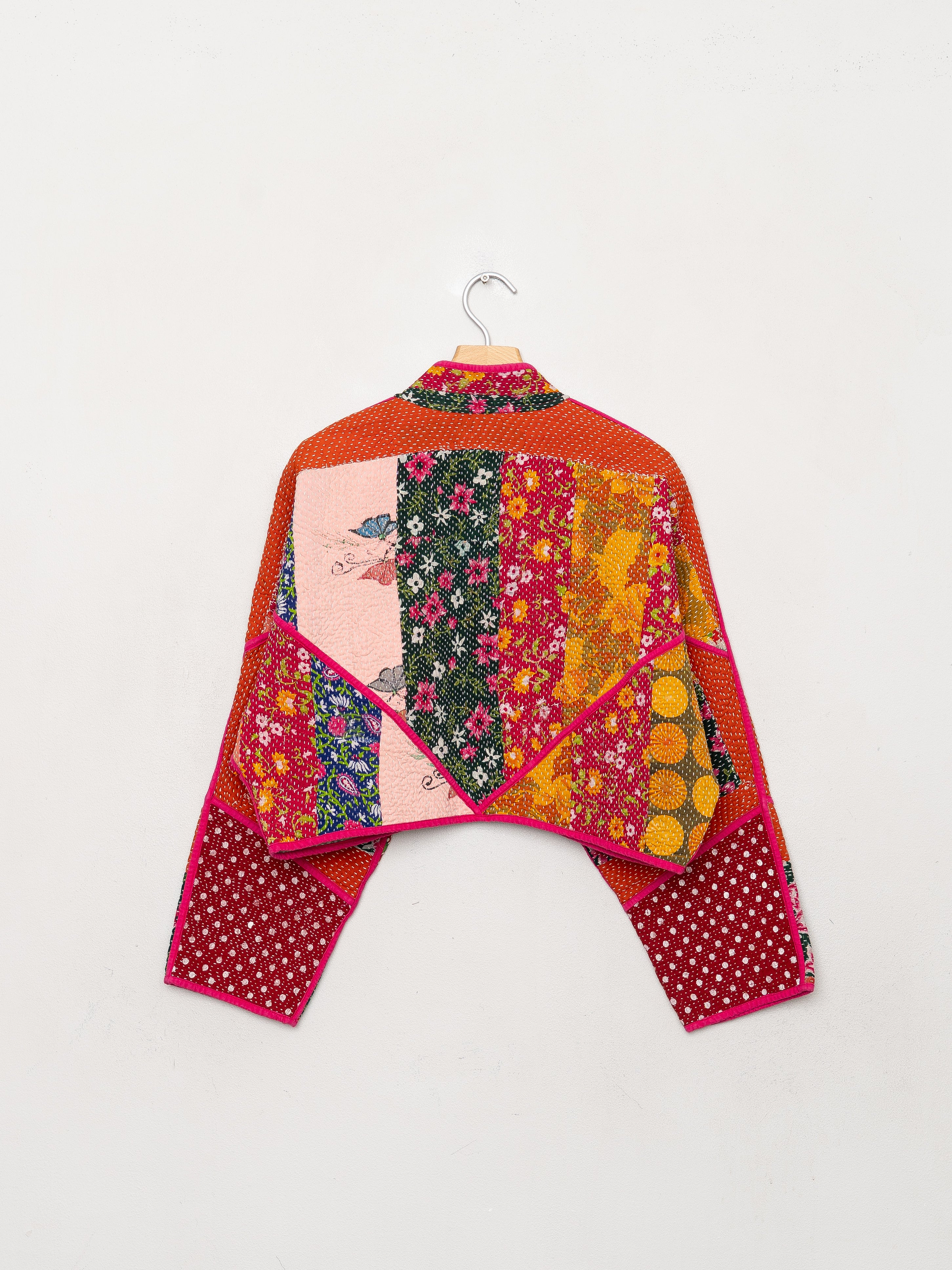 The Kaira Cropped Quilted Patchwork Kantha Jacket