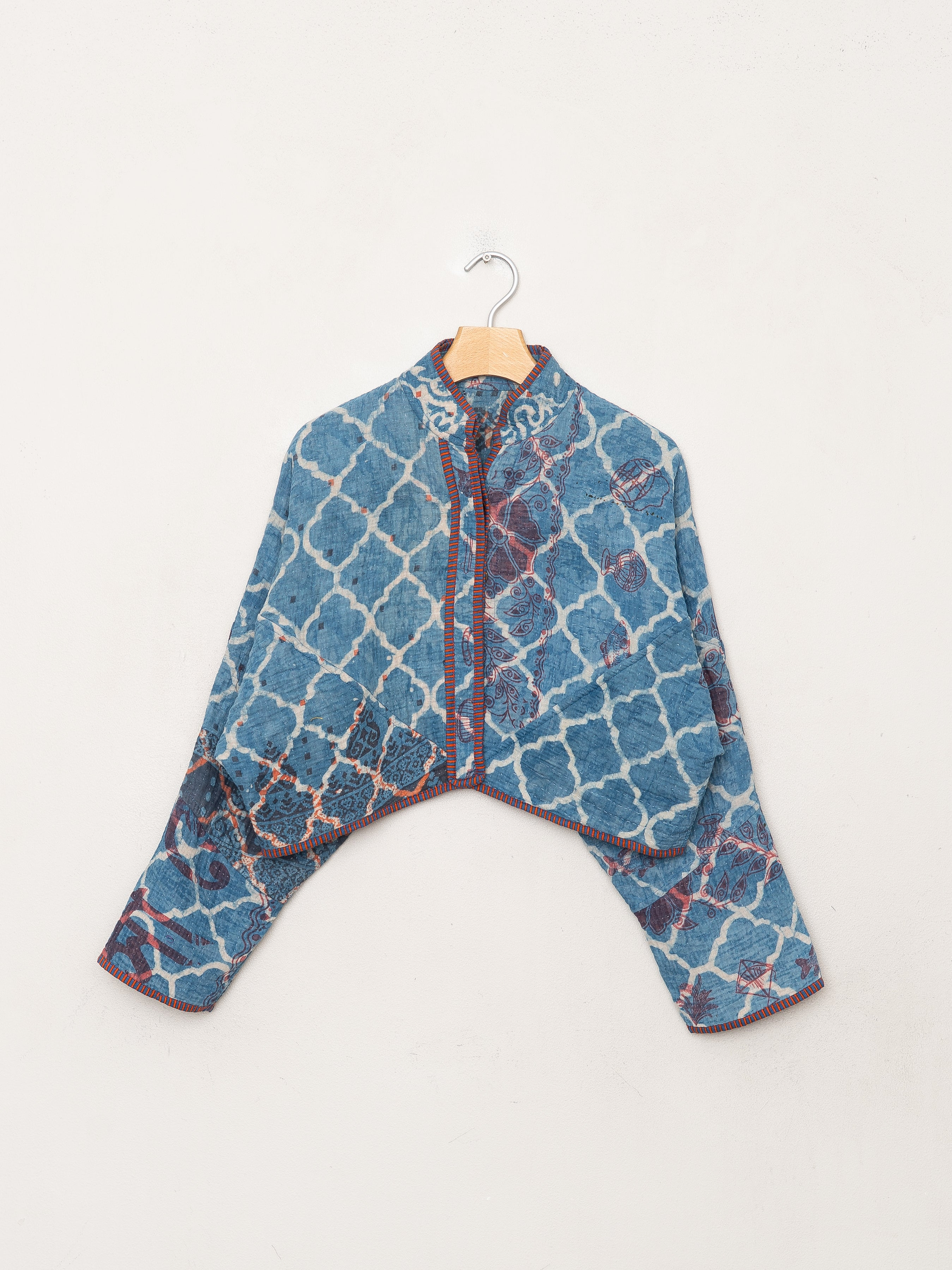 The Kaira Cropped Quilted Indigo Kantha Jacket