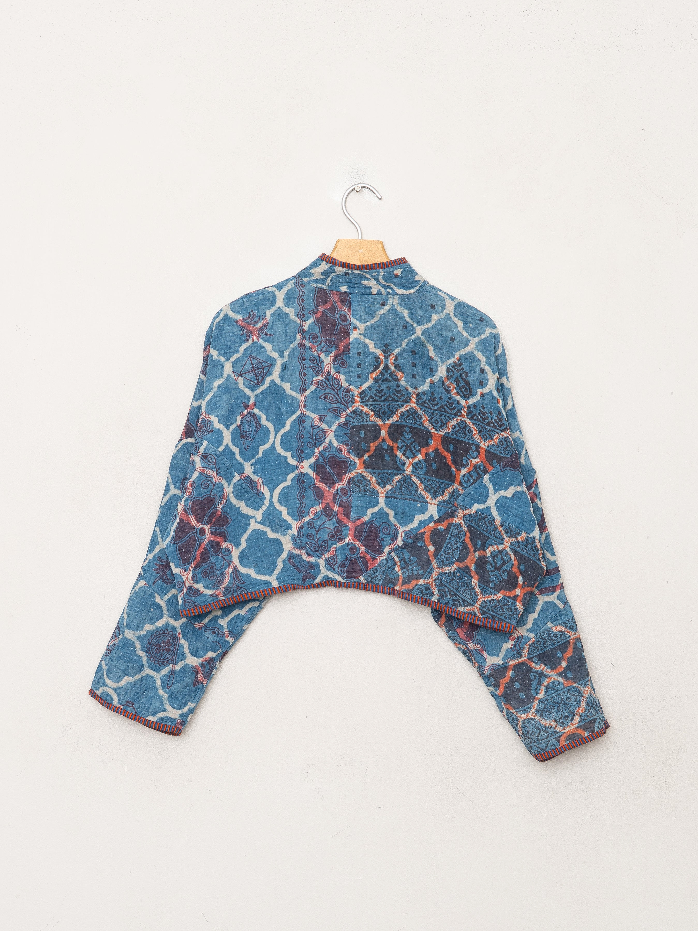 The Kaira Cropped Quilted Indigo Kantha Jacket