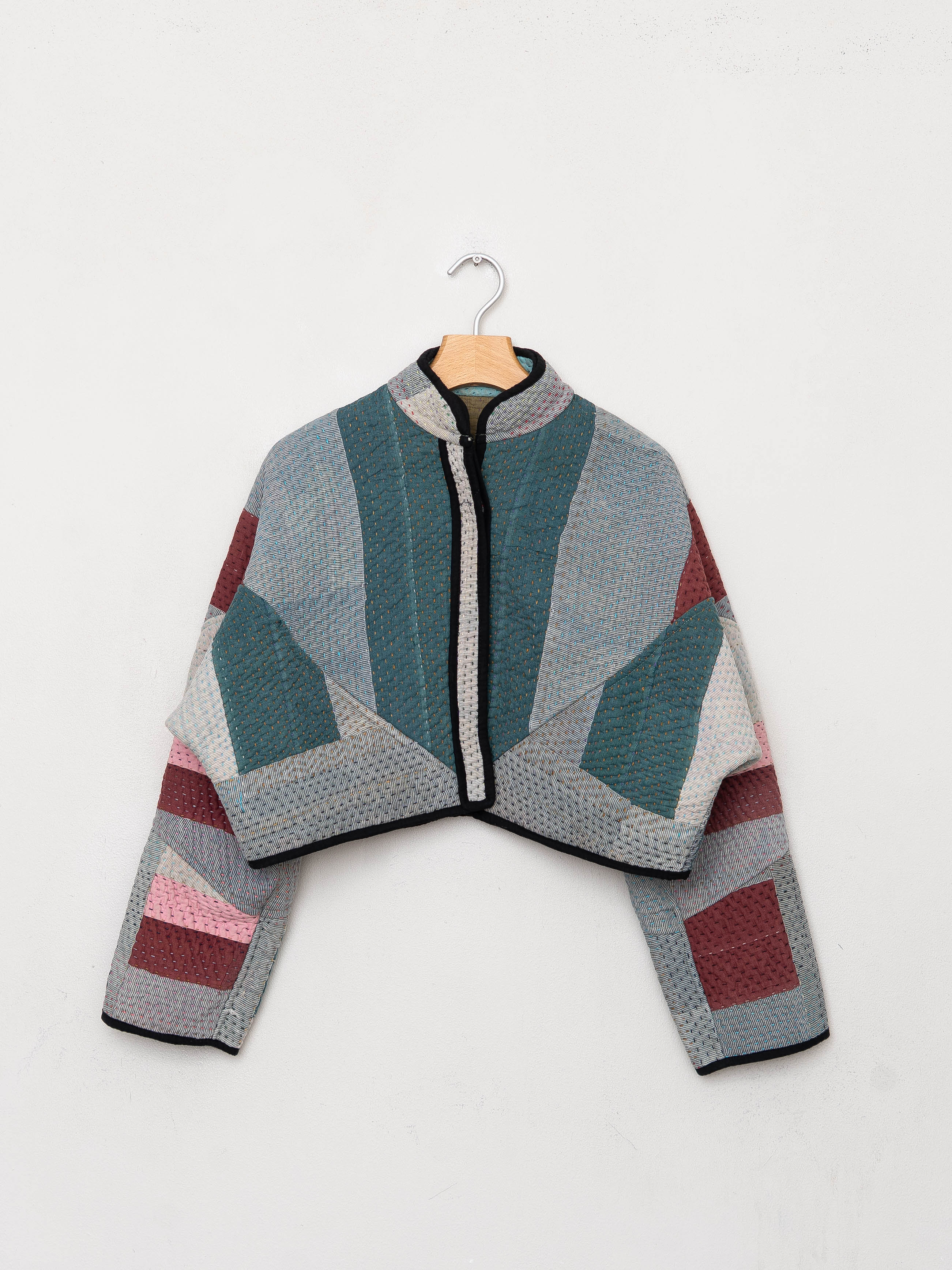 The Kaira Cropped Quilted Patchwork Kantha Jacket