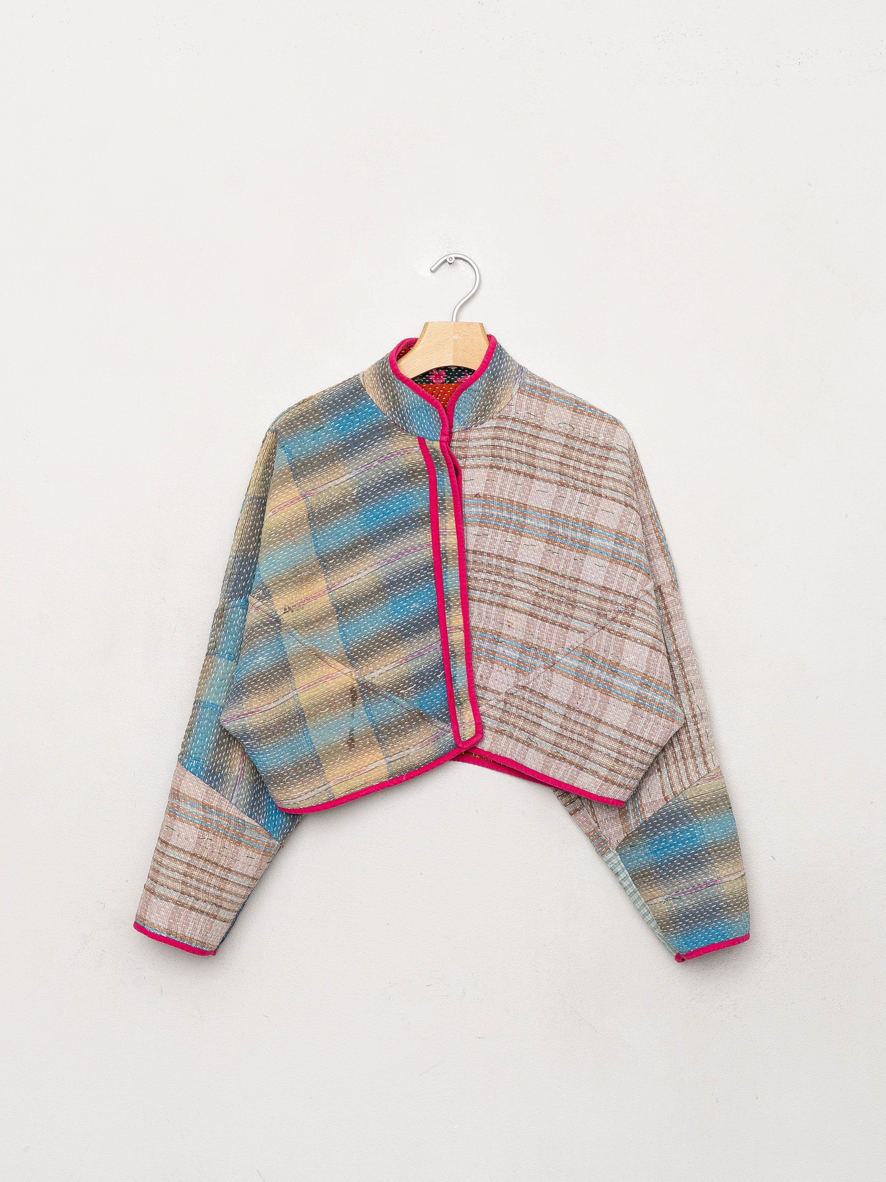 The Kaira Cropped Quilted Patchwork Kantha Jacket