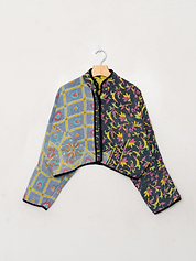 The Kaira Cropped Quilted Patchwork Kantha Jacket