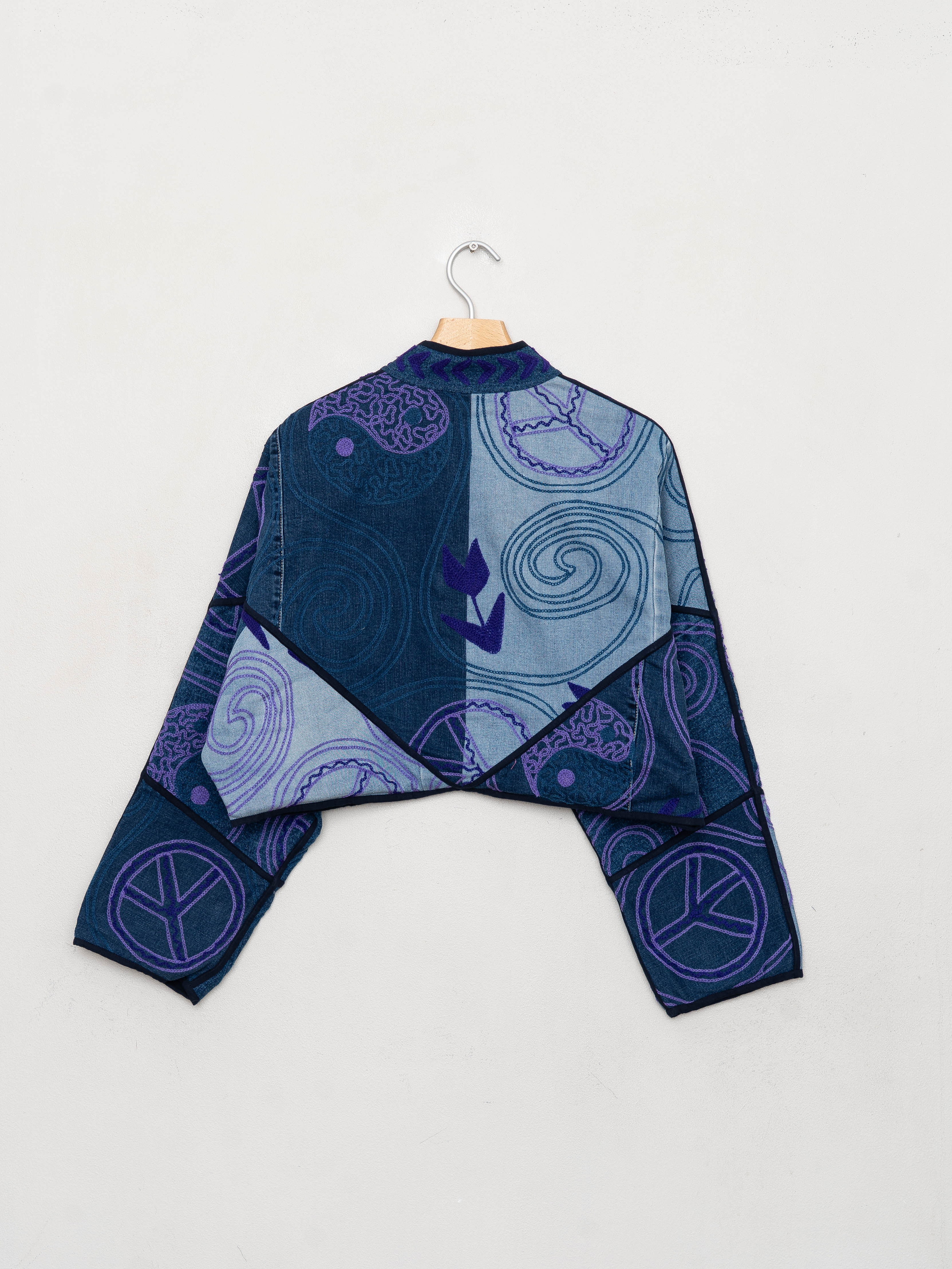 The Kaira Cropped Denim Suzani Jacket - Medium