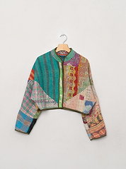The Kaira Cropped Quilted Patchwork Kantha Jacket