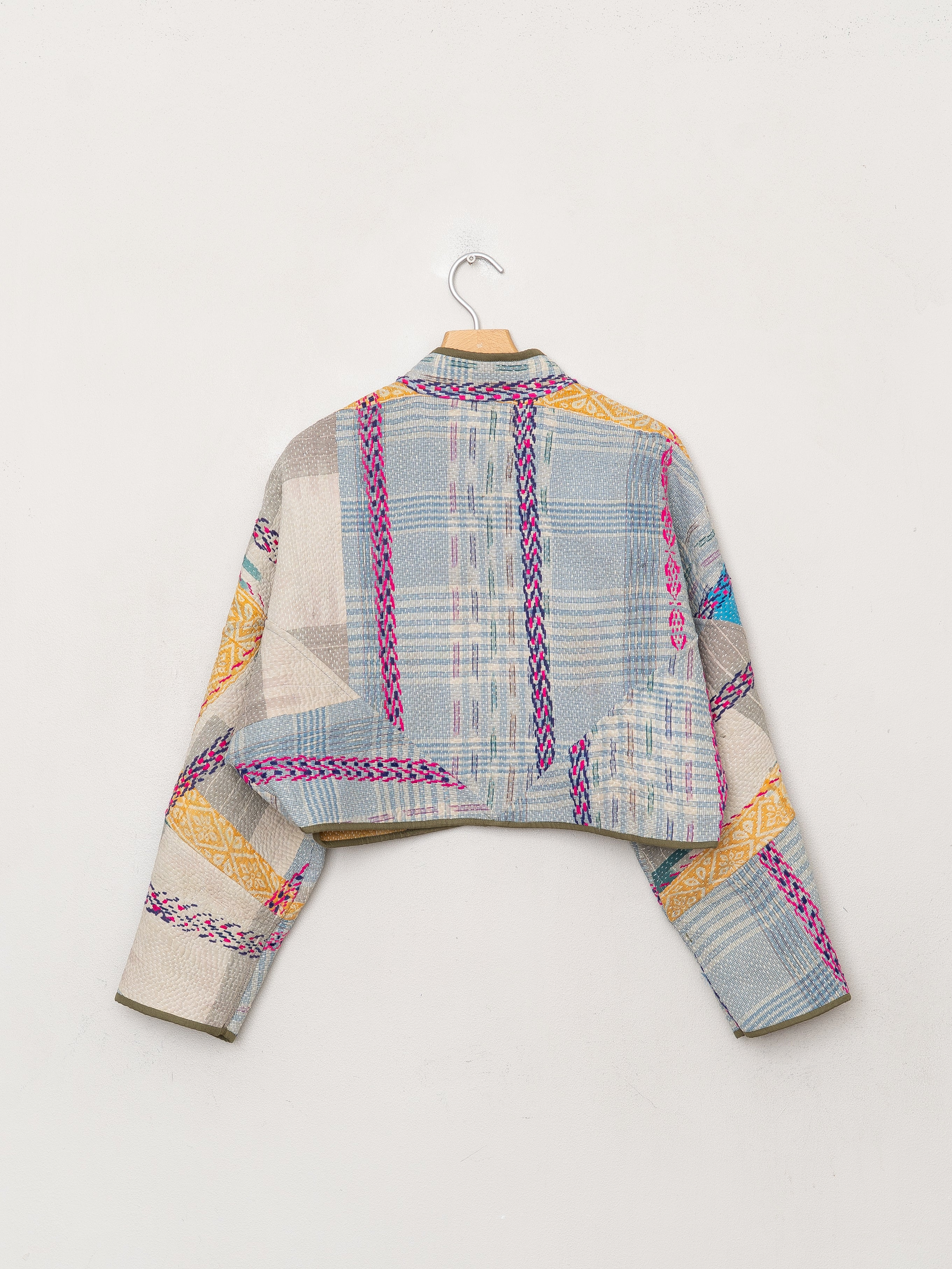 The Kaira Cropped Quilted Patchwork Kantha Jacket