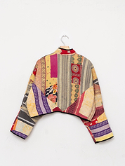 The Kaira Cropped Quilted Patchwork Kantha Jacket