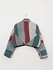 The Kaira Cropped Quilted Patchwork Kantha Jacket