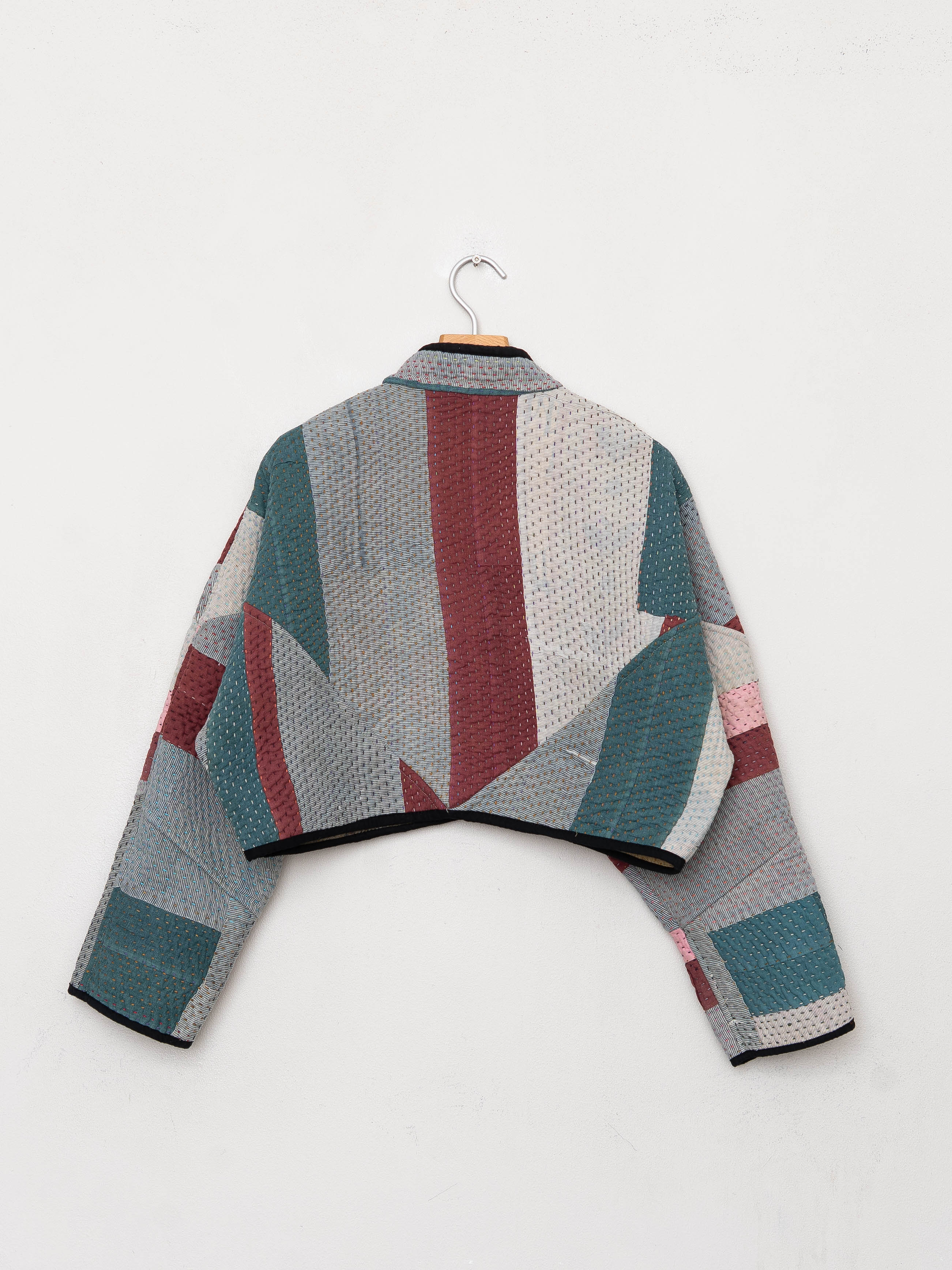 The Kaira Cropped Quilted Patchwork Kantha Jacket