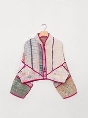 The Kaira Cropped Quilted Patchwork Kantha Jacket