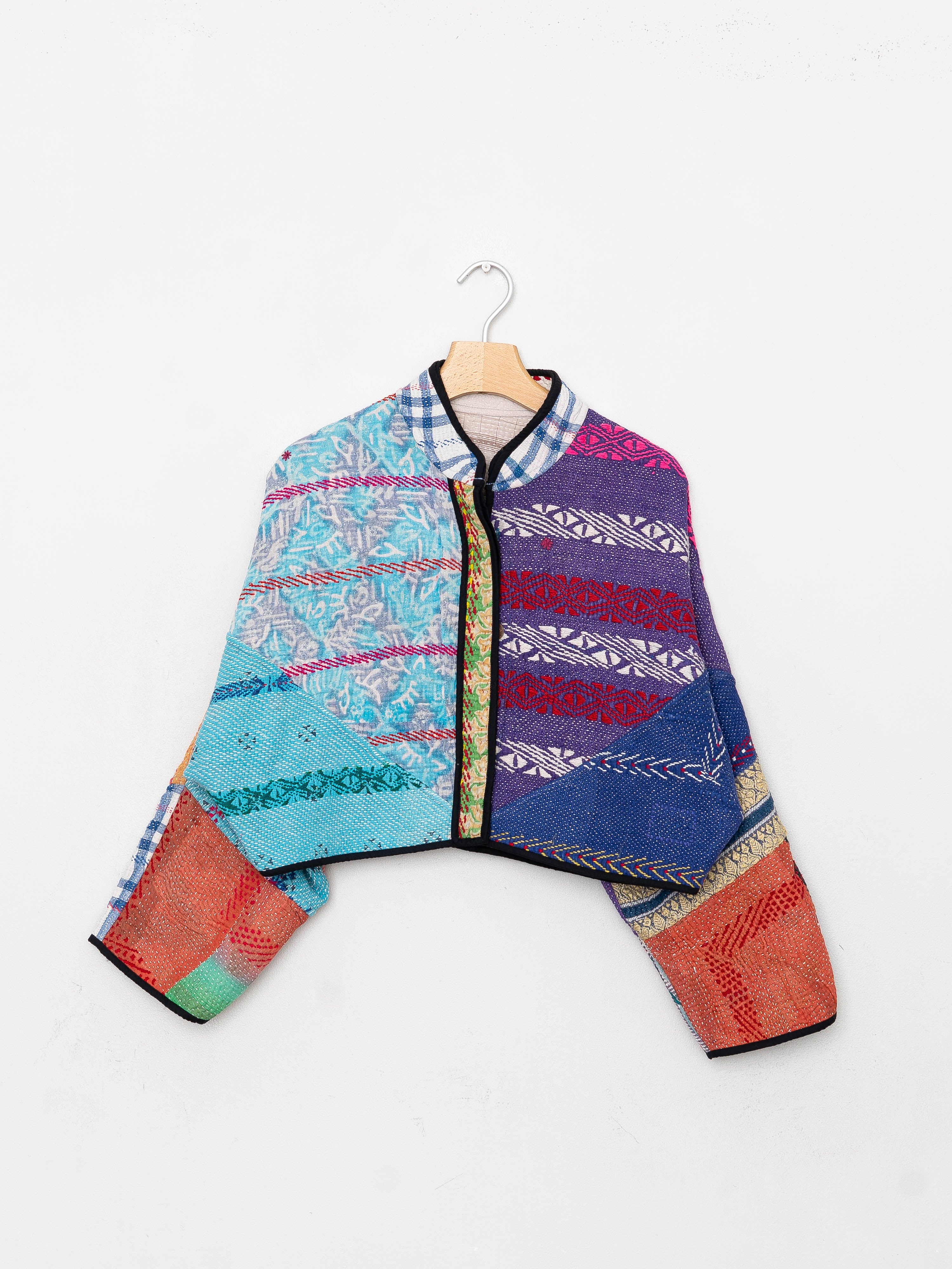 The Kaira Cropped Quilted Patchwork Kantha Jacket