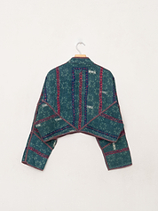 The Kaira Cropped Quilted Indigo Kantha Jacket