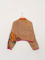 The Kaira Cropped Suzani Quilted Kantha Jacket