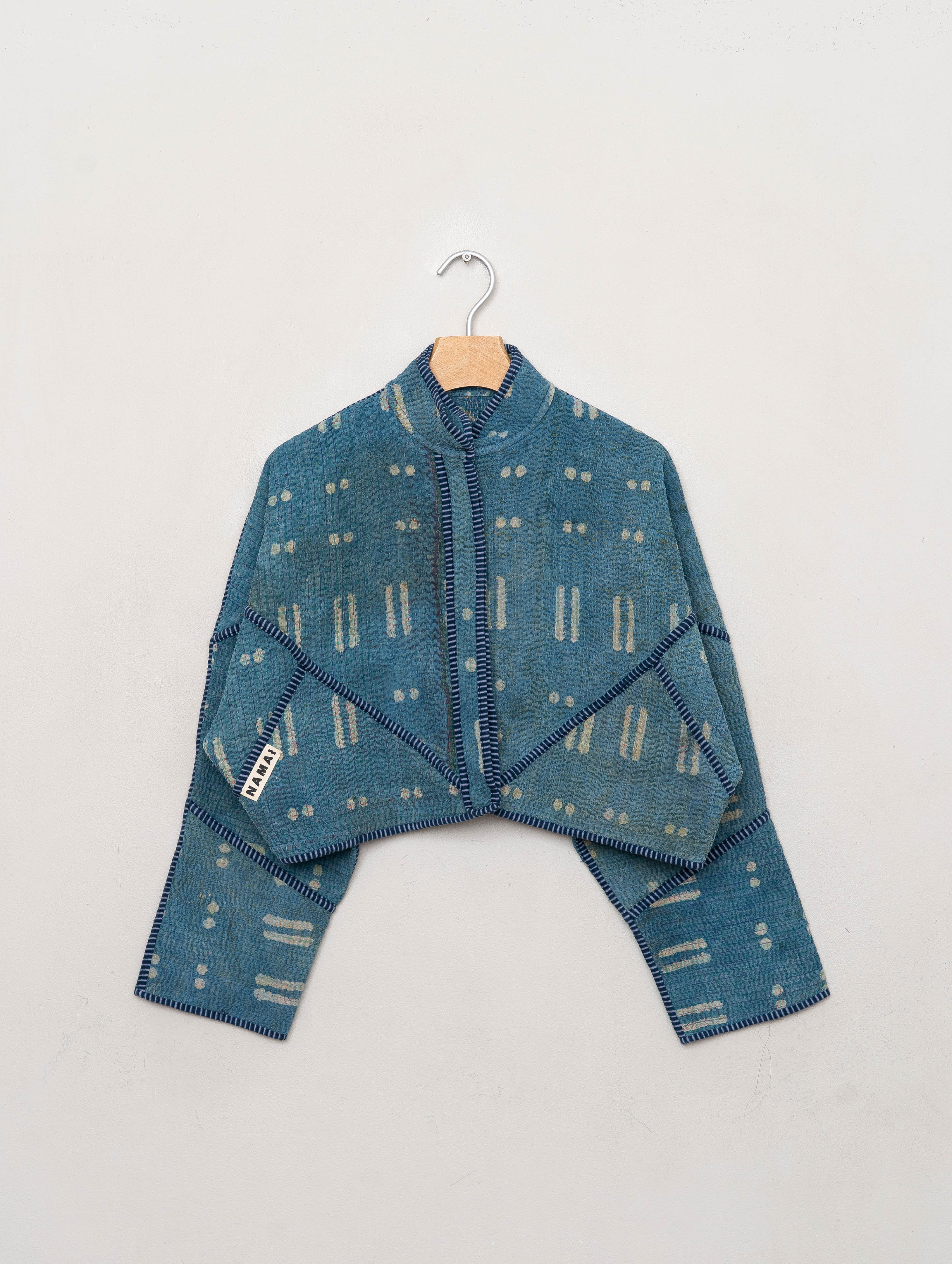 The Kaira Cropped Quilted Indigo Kantha Jacket