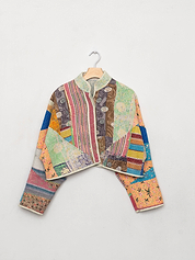 The Kaira Cropped Quilted Patchwork Kantha Jacket