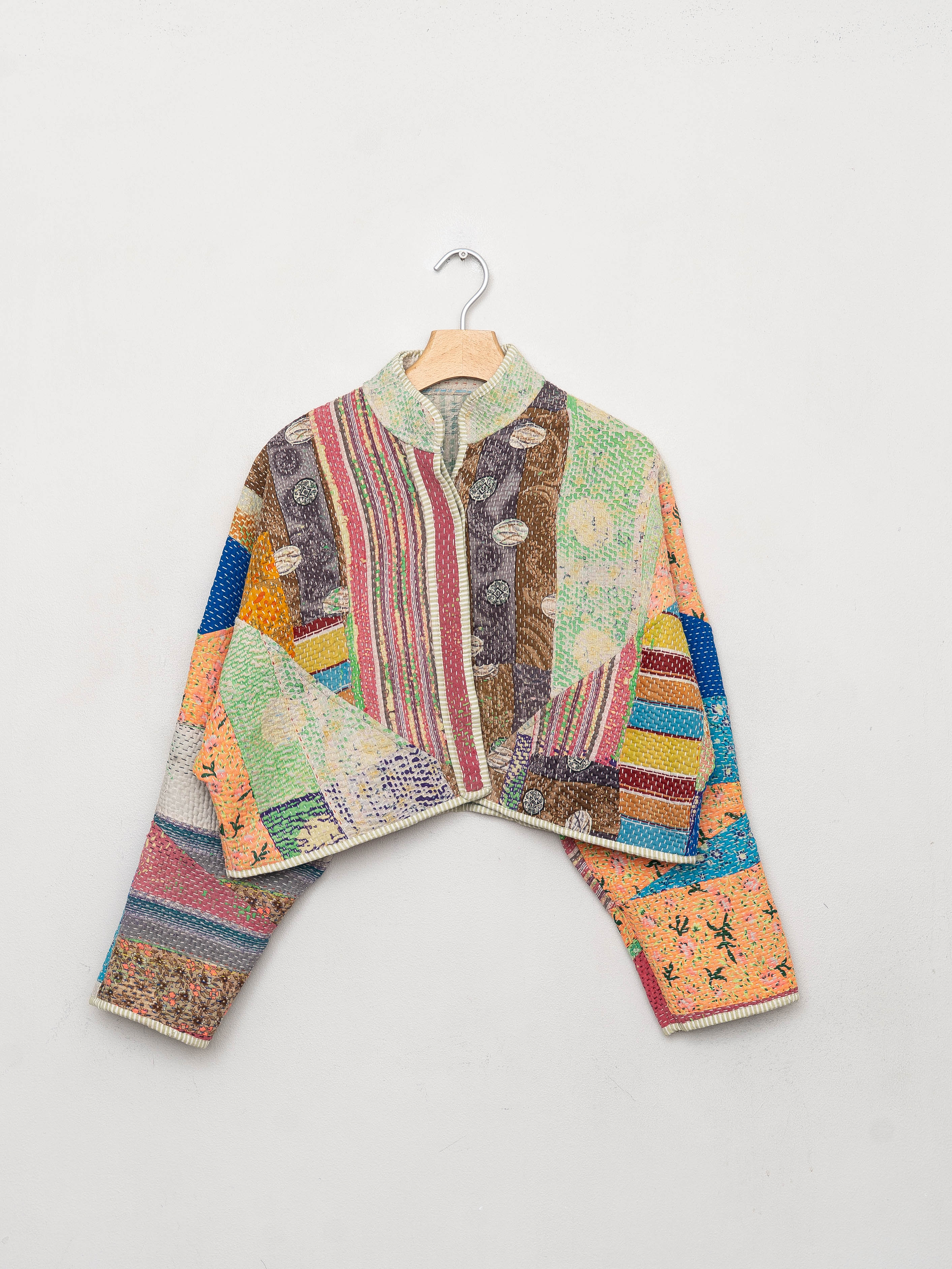 The Kaira Cropped Quilted Patchwork Kantha Jacket
