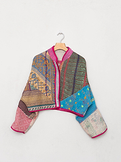 The Kaira Cropped Quilted Patchwork Kantha Jacket