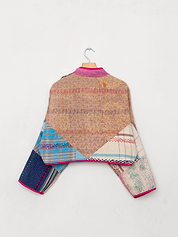 The Kaira Cropped Quilted Patchwork Kantha Jacket