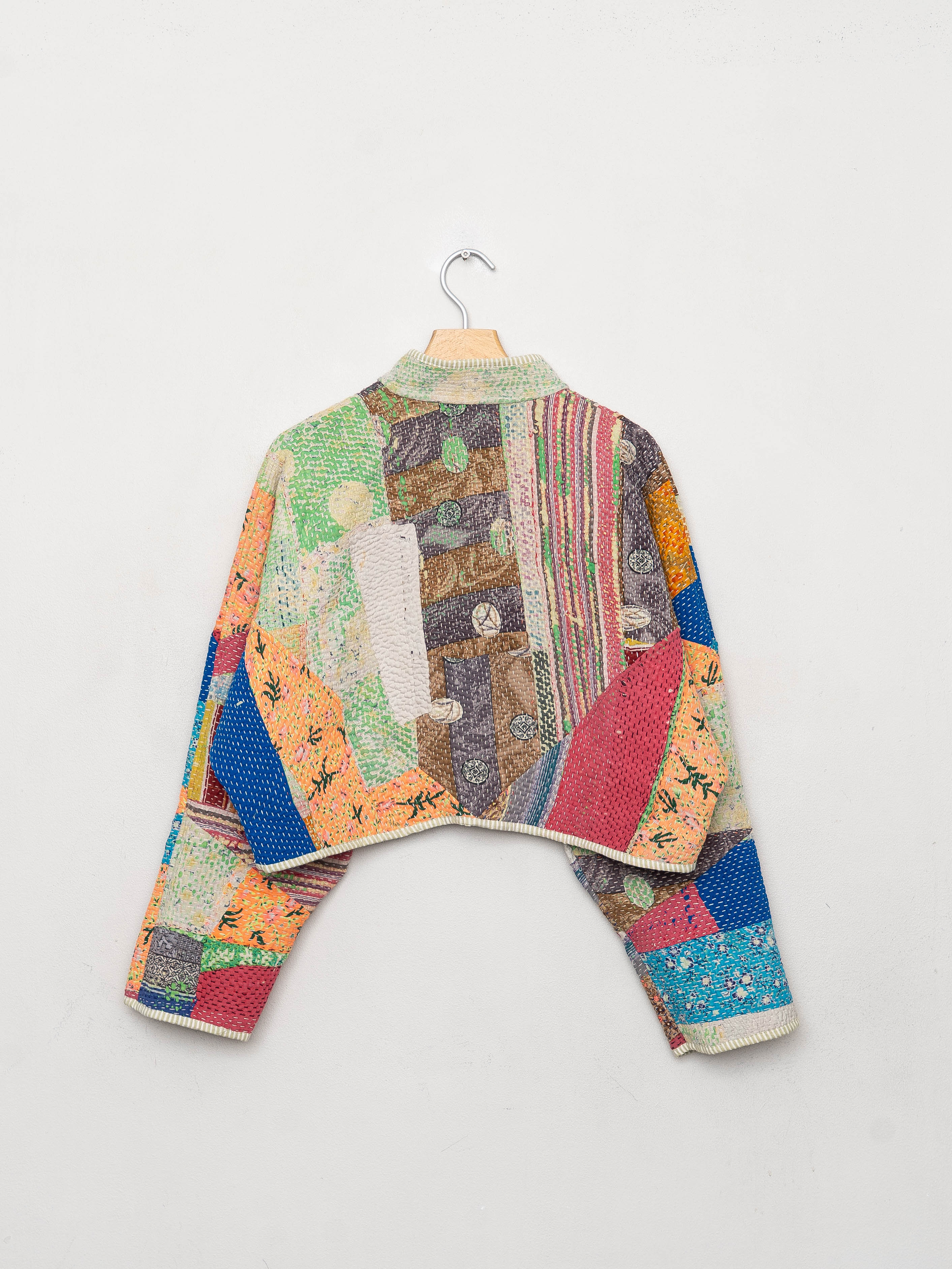 The Kaira Cropped Quilted Patchwork Kantha Jacket