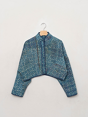 The Kaira Cropped Quilted Indigo Kantha Jacket
