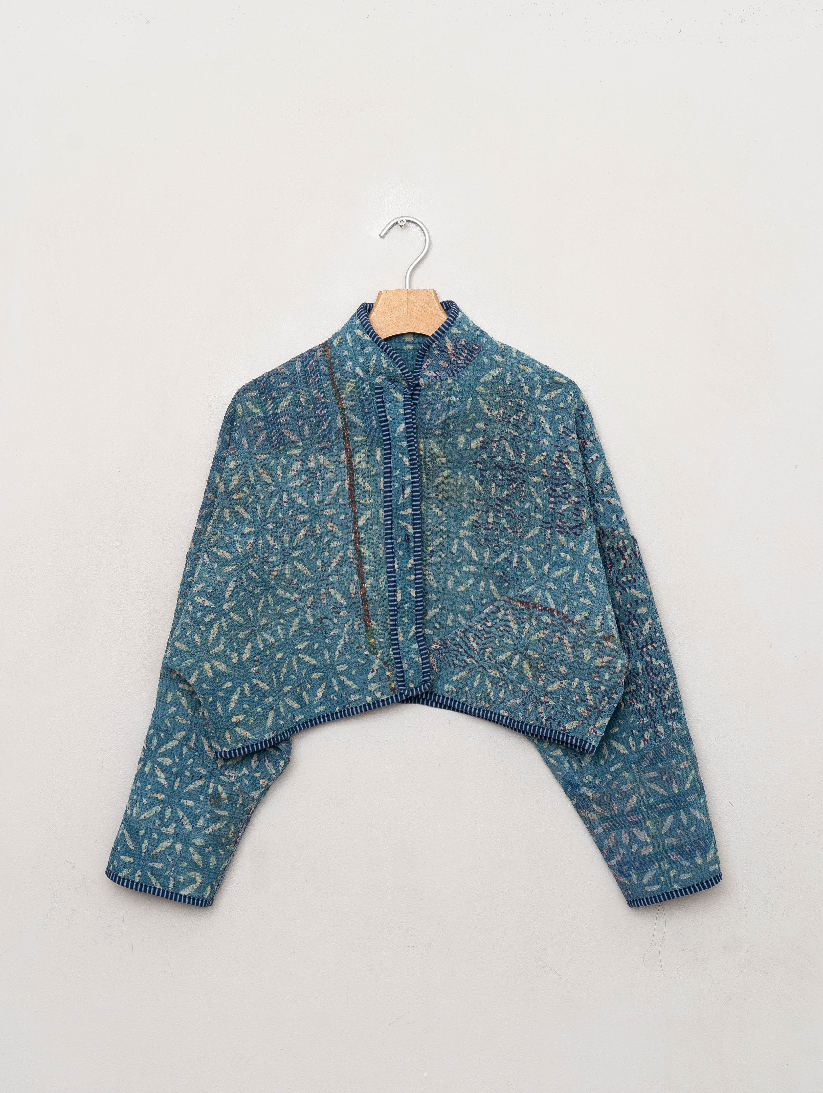 The Kaira Cropped Quilted Indigo Kantha Jacket