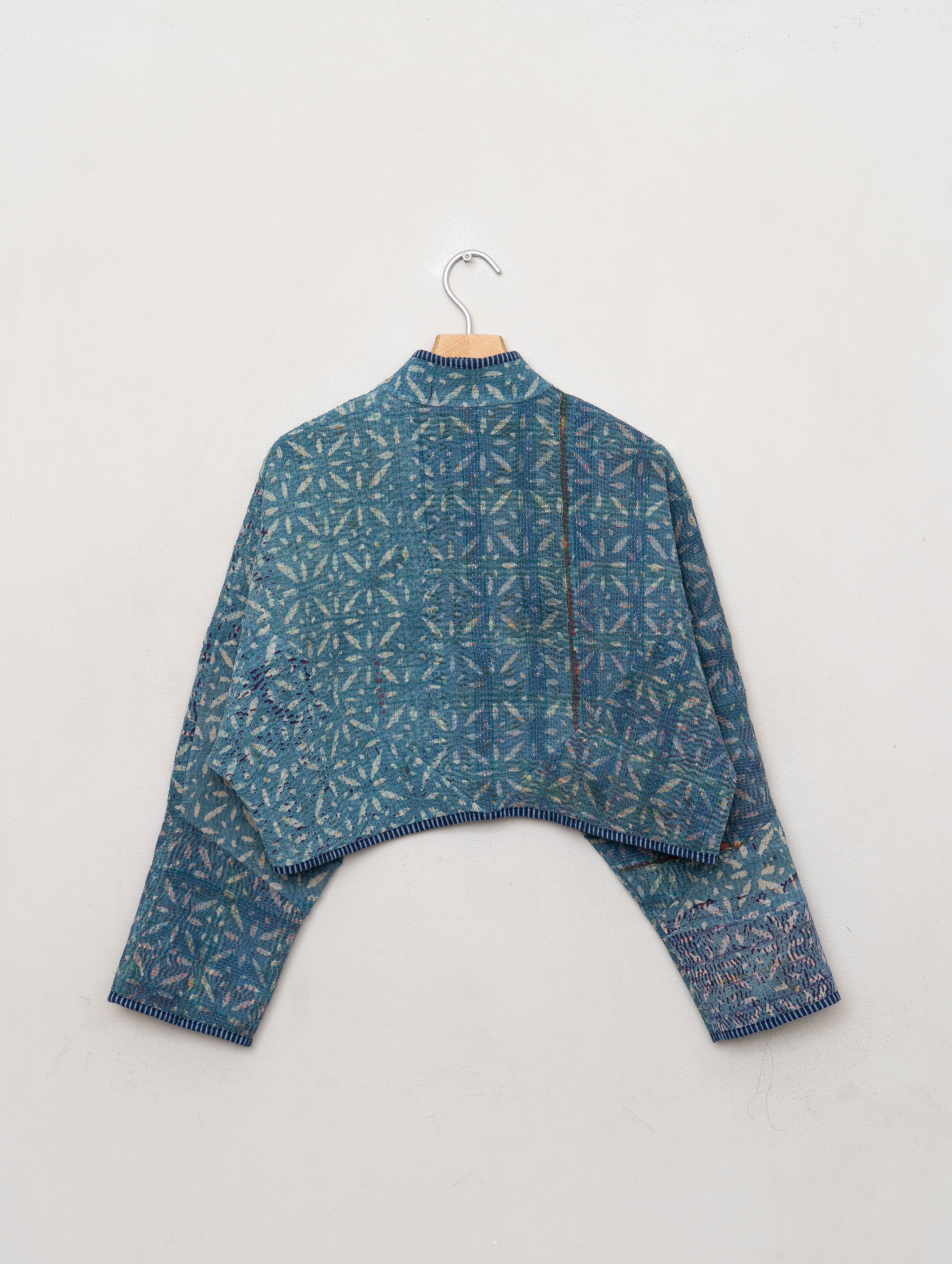 The Kaira Cropped Quilted Indigo Kantha Jacket