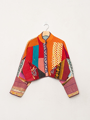 The Kaira Cropped Quilted Patchwork Kantha Jacket