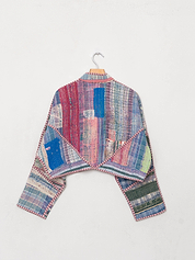 The Kaira Cropped Quilted Patchwork Kantha Jacket