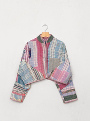 The Kaira Cropped Quilted Patchwork Kantha Jacket