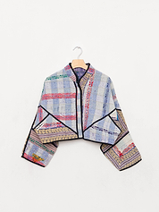 The Kaira Cropped Quilted Patchwork Kantha Jacket