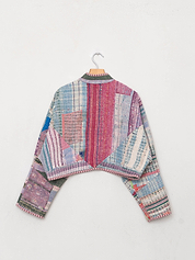 The Kaira Cropped Quilted Patchwork Kantha Jacket