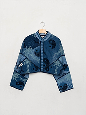 The Kaira Cropped Denim Suzani Jacket - Medium