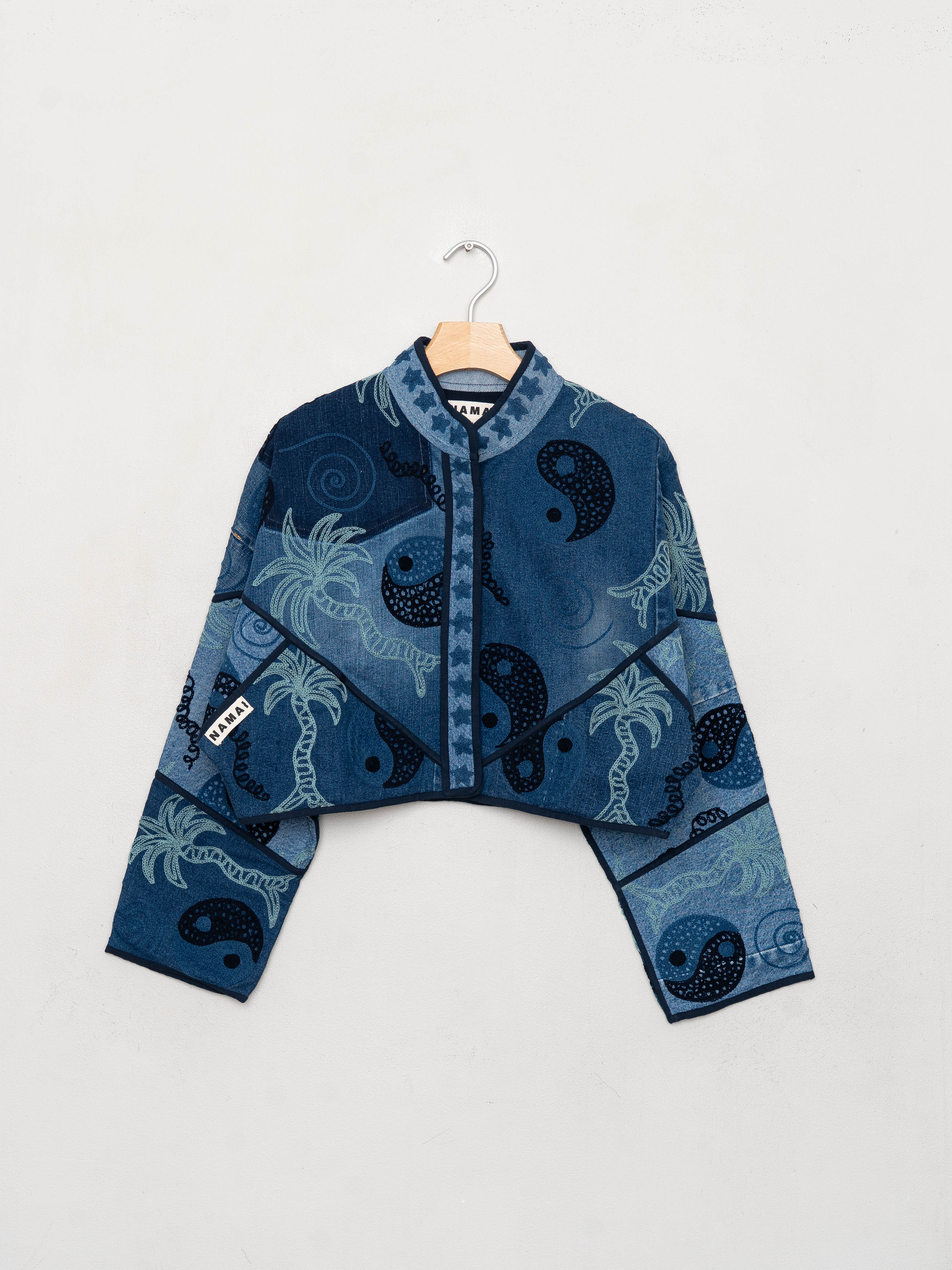 The Kaira Cropped Denim Suzani Jacket - Medium