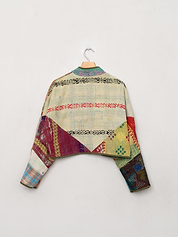 The Kaira Cropped Quilted Patchwork Kantha Jacket