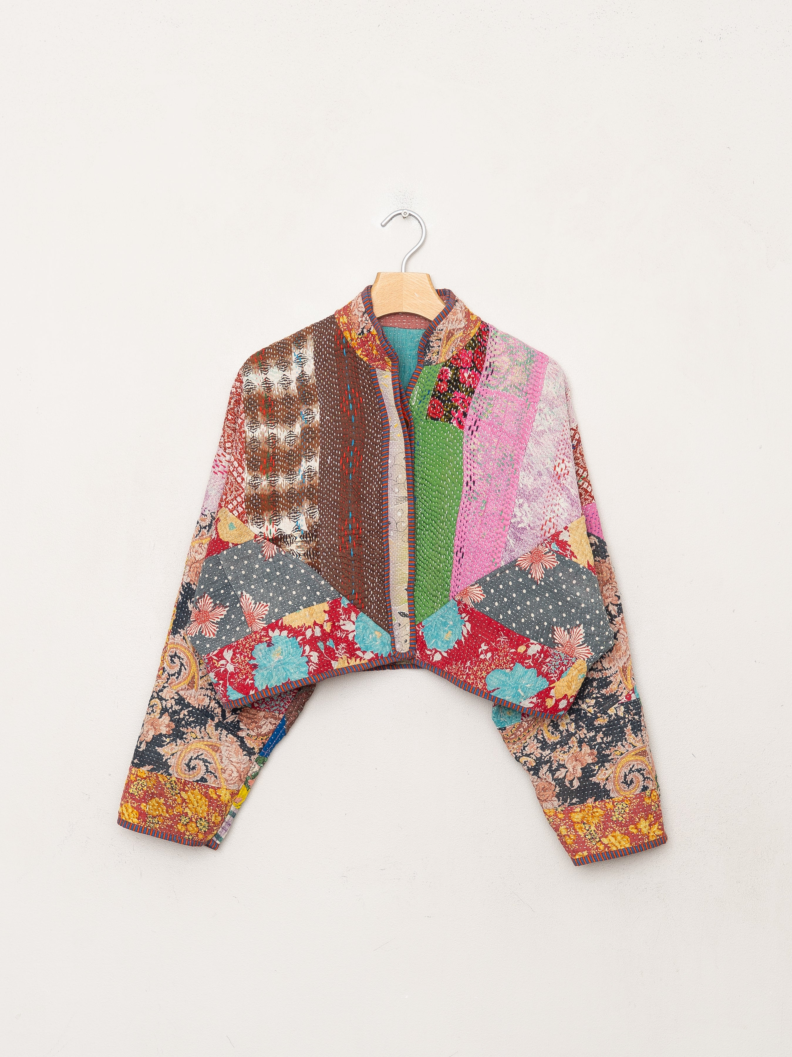 The Kaira Cropped Quilted Patchwork Kantha Jacket