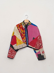 The Kaira Cropped Quilted Patchwork Kantha Jacket