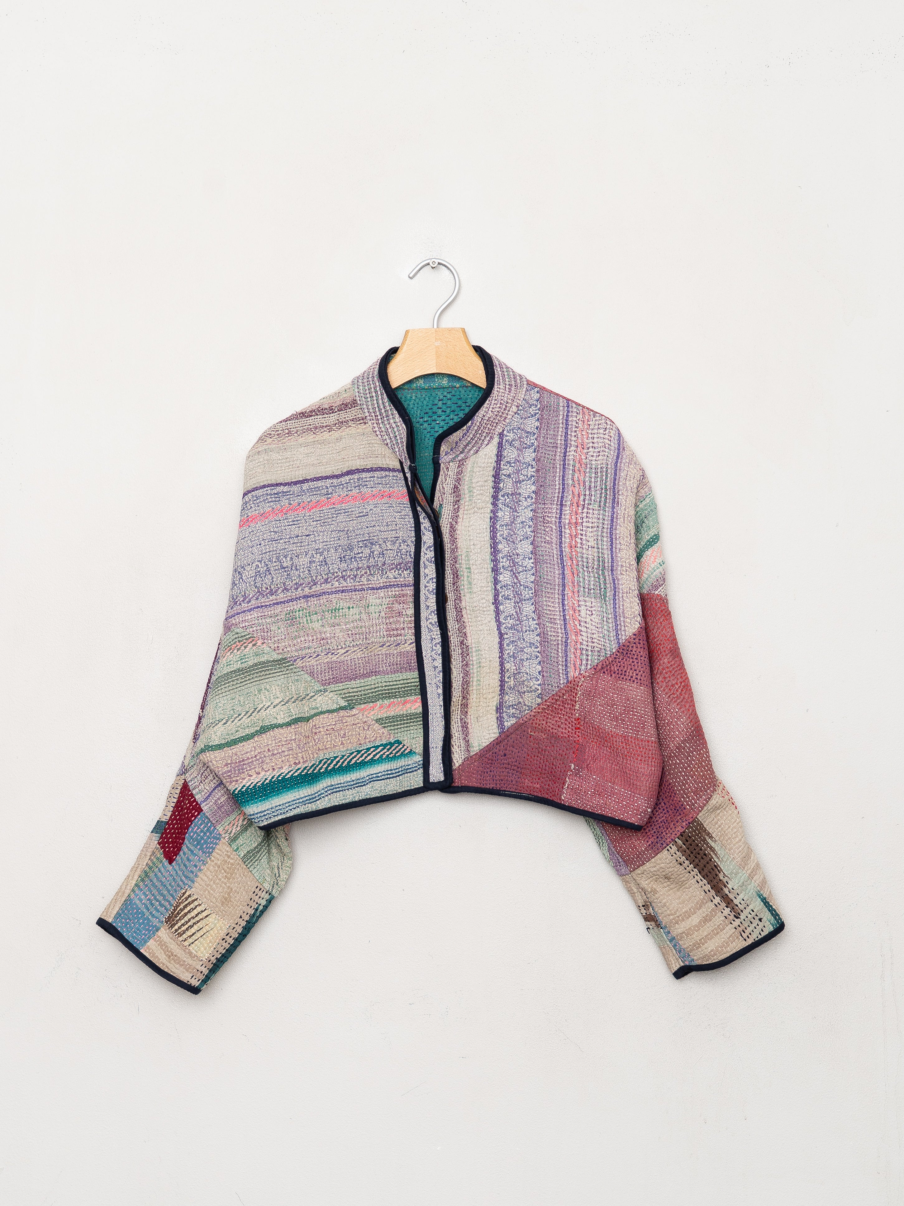 The Kaira Cropped Quilted Patchwork Kantha Jacket