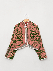 The Kaira Cropped Suzani Quilted Kantha Jacket