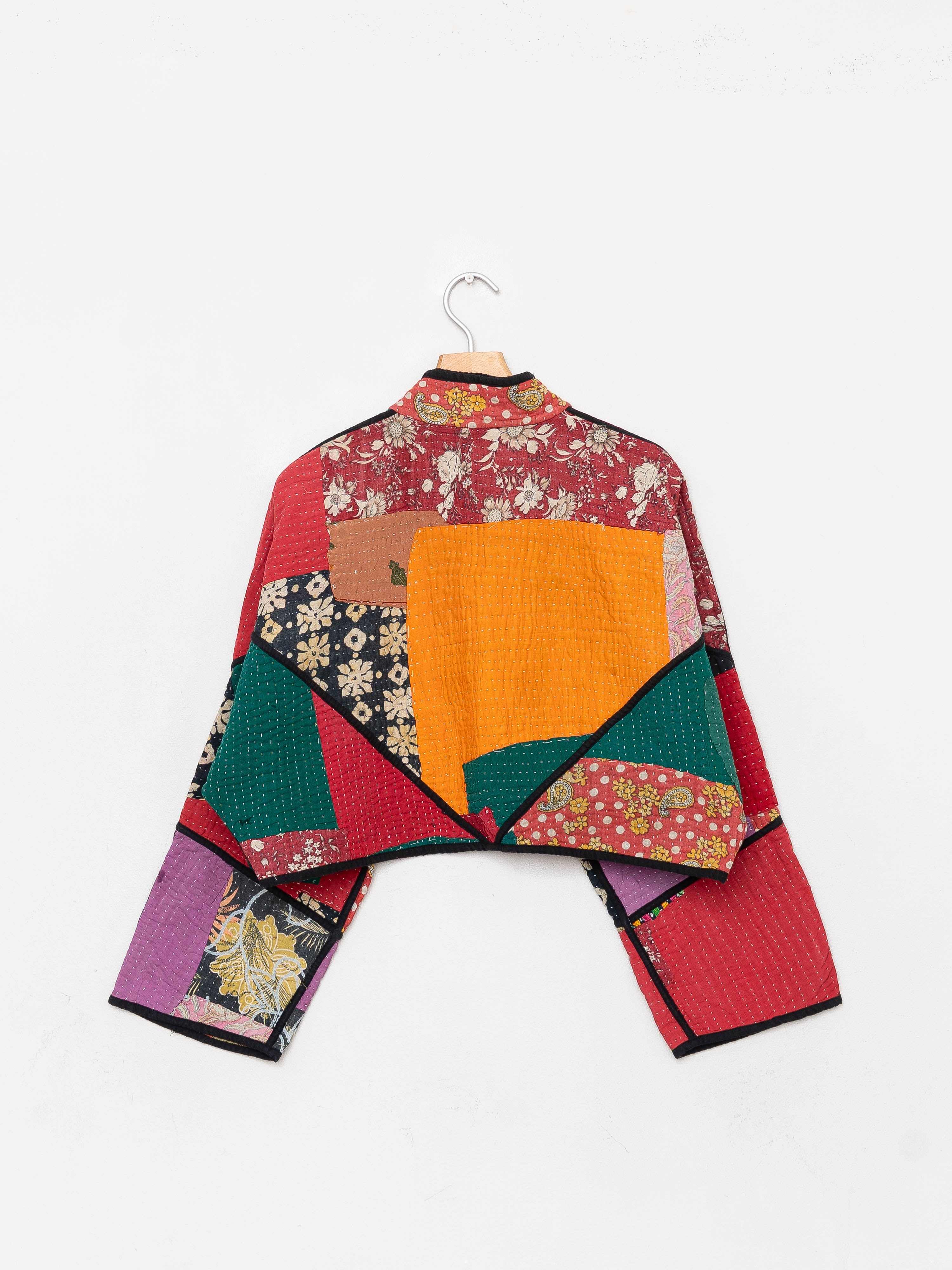 The Kaira Cropped Quilted Patchwork Kantha Jacket