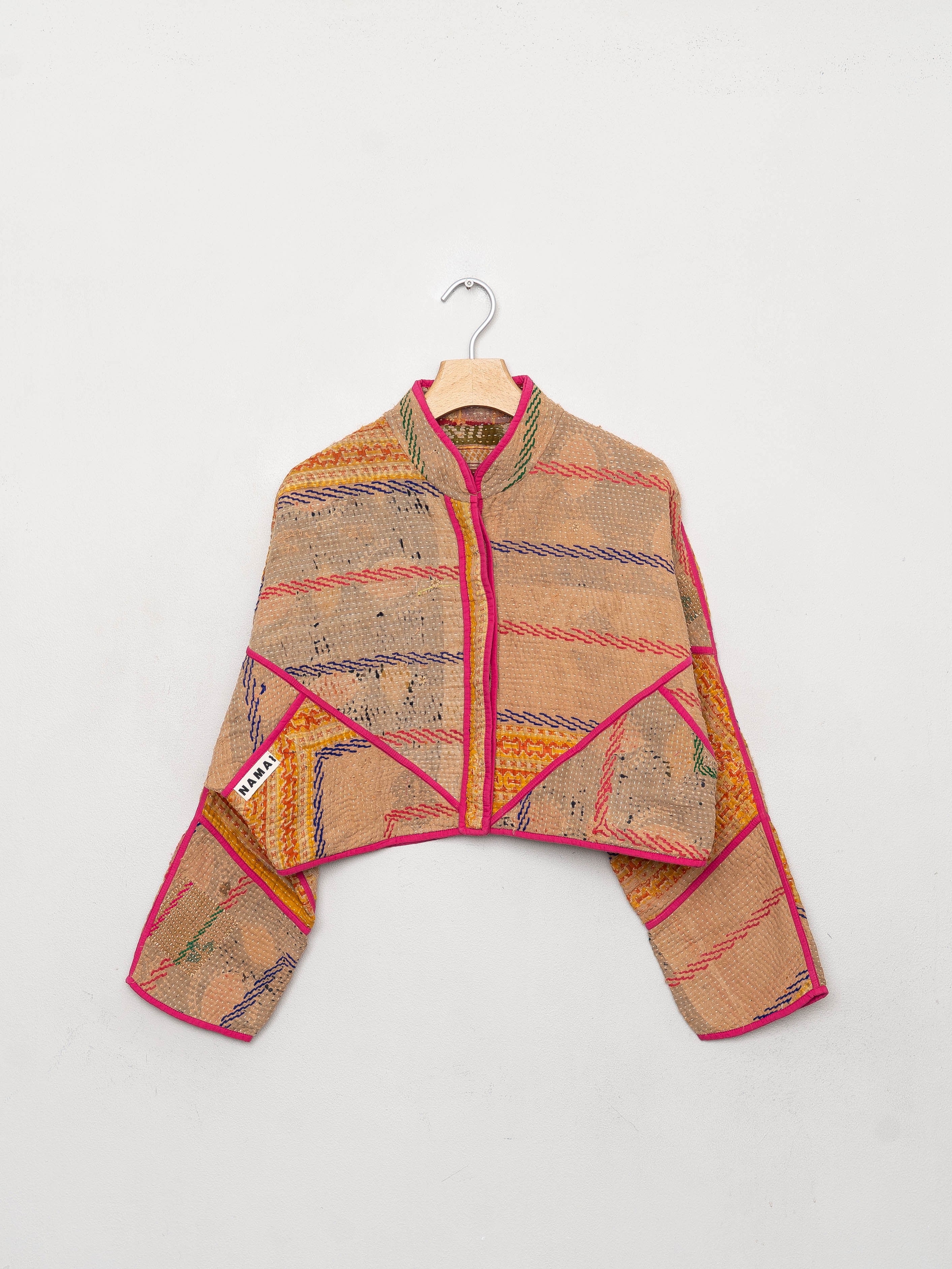 The Kaira Cropped Quilted Patchwork Kantha Jacket