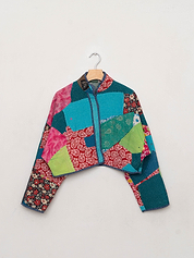 The Kaira Cropped Quilted Patchwork Kantha Jacket