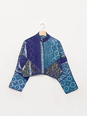 The Kaira Cropped Quilted Indigo Kantha Jacket