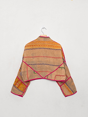 The Kaira Cropped Quilted Patchwork Kantha Jacket