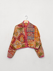 The Kaira Cropped Quilted Patchwork Kantha Jacket